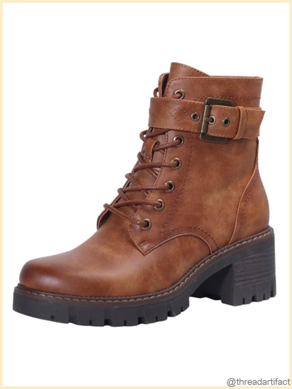 Women's Combat Boots Lace-Up Ankle Booties Side Zipper Buckle Chunky Heel